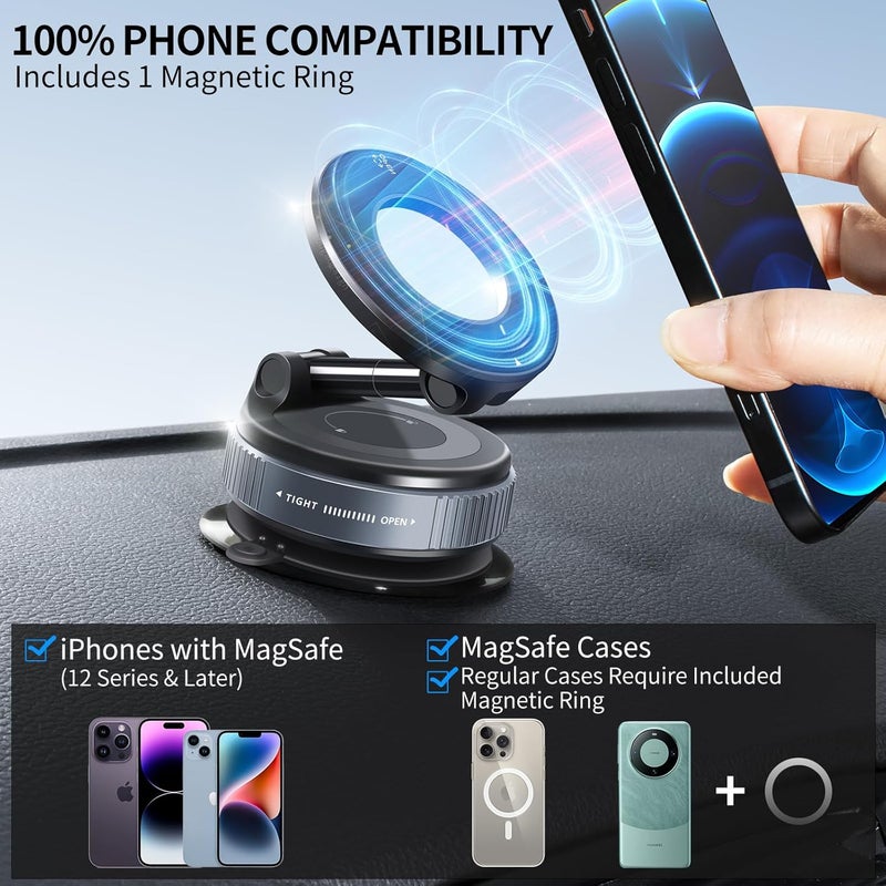 ILKCC Vacuum Suction Magnetic Phone Holder, 2025 Upgraded Vacuum Suction Cup Mount for Magsafe, 360° Adjustable Foldable Portable Magnetic Car Phone Stand for Cars/Gyms/Mirrors/Smooth Surface (White) - Image 3