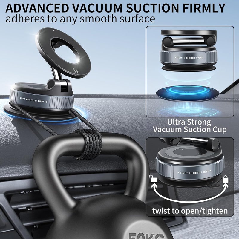 ILKCC Vacuum Suction Magnetic Phone Holder, 2025 Upgraded Vacuum Suction Cup Mount for Magsafe, 360° Adjustable Foldable Portable Magnetic Car Phone Stand for Cars/Gyms/Mirrors/Smooth Surface (White) - Image 4