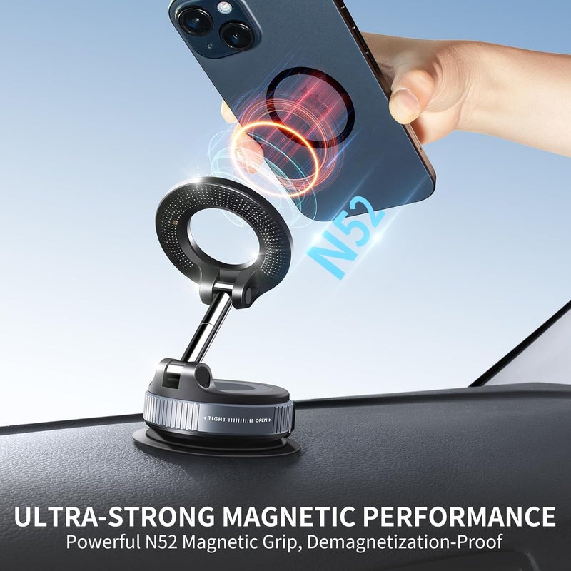 ILKCC Vacuum Suction Magnetic Phone Holder, 2025 Upgraded Vacuum Suction Cup Mount for Magsafe, 360° Adjustable Foldable Portable Magnetic Car Phone Stand for Cars/Gyms/Mirrors/Smooth Surface (White) - Image 5