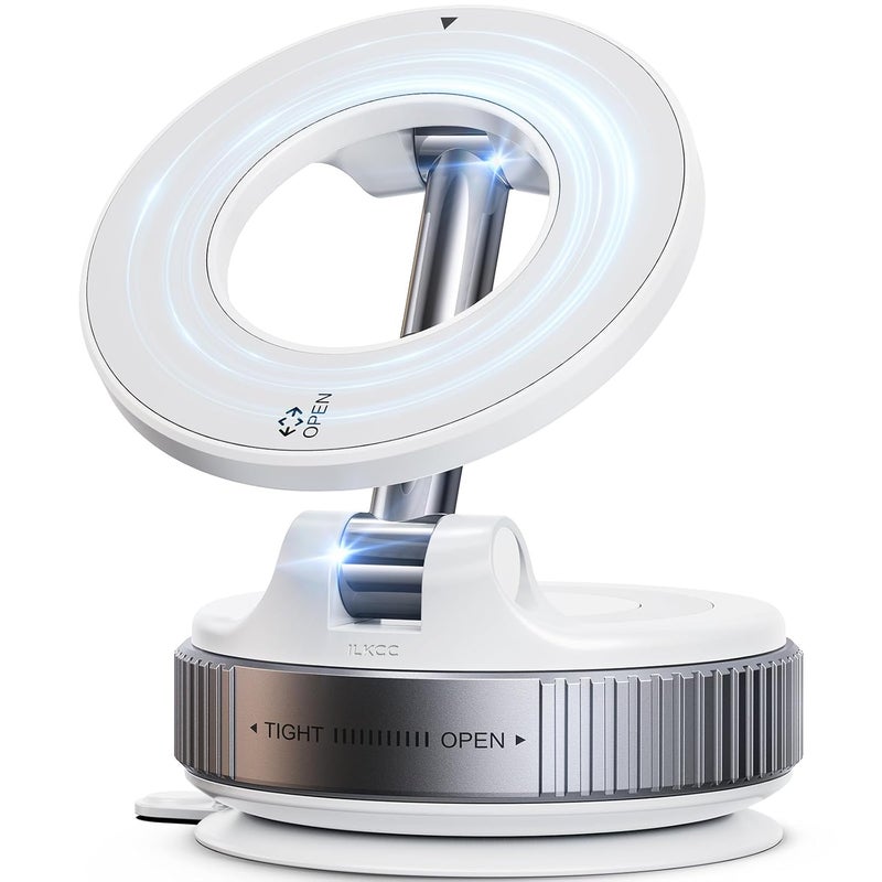 ILKCC Vacuum Suction Magnetic Phone Holder, 2025 Upgraded Vacuum Suction Cup Mount for Magsafe, 360° Adjustable Foldable Portable Magnetic Car Phone Stand for Cars/Gyms/Mirrors/Smooth Surface (White) - Image 1