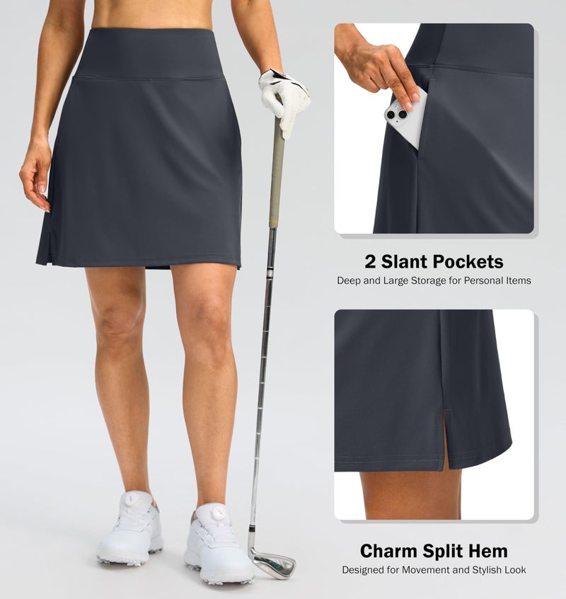 SANTINY 18" Skorts for Women 3 Pockets High Waist Long Athletic Tennis Skirt Golf Skort for Casual Summer Travel (Dark Grey_M) - Image 3