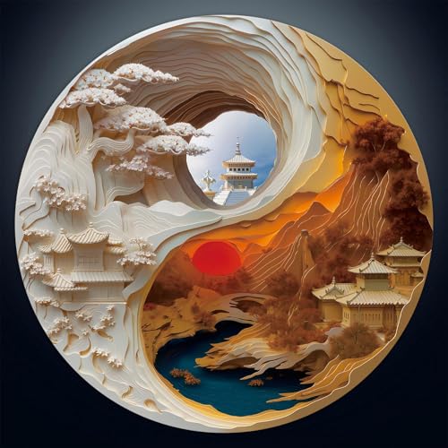 Artipuz 1000 Piece Round Jigsaw Puzzle for Adults Harmony of Yin Yang 266in Diameter Circular Brain Challenge Zen Home Decor for Mindful Relaxation - Image 1