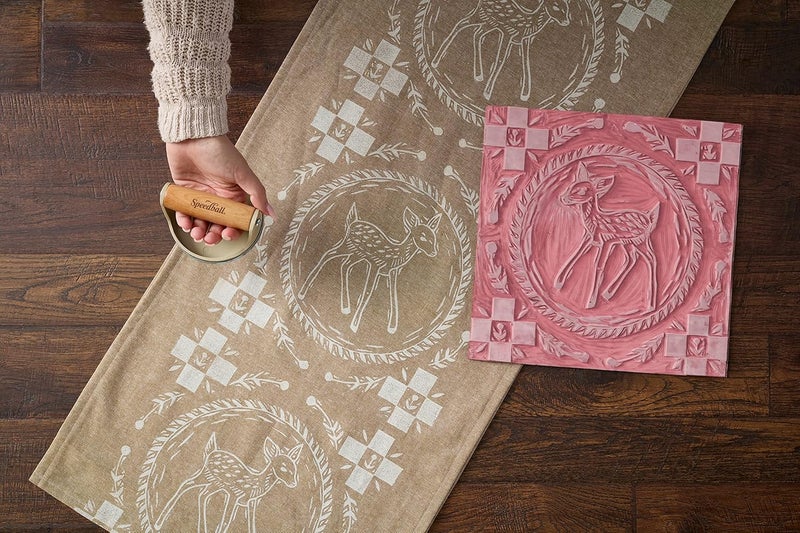 Speedball طقم طباعة الكتل الفاخر، 14 قطعة، يشمل الأحبار، بكرة، قاعدة، مقبض لينو وقواطع، كتل تخفيف سريعة - Image 3