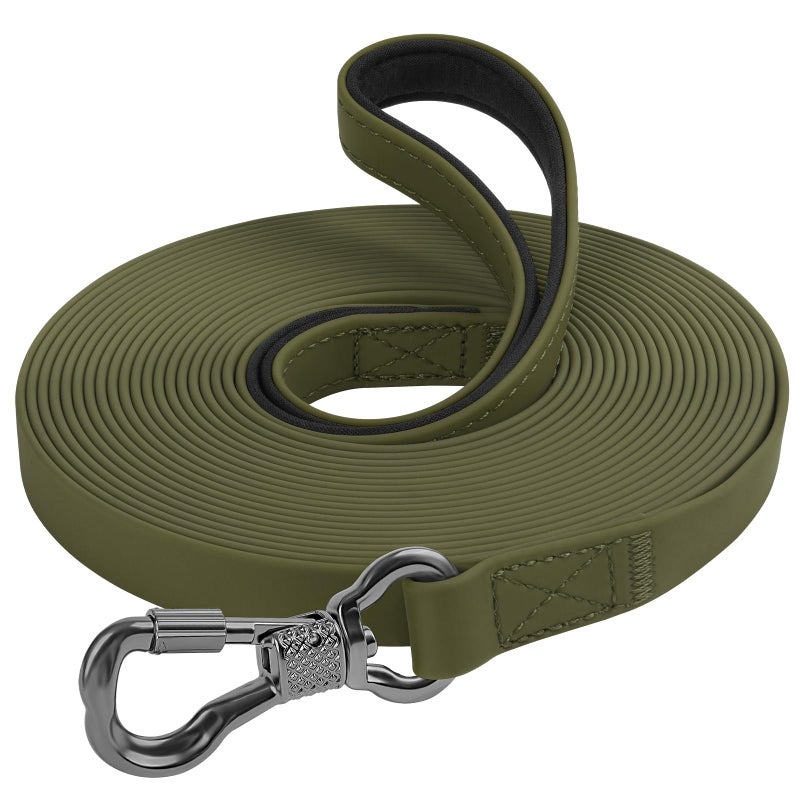 XiaZ Long Leash for Dogs Waterproof, Training Long Line Lead with Padded Handle for Large Medium Small Dogs Outside Walking, Playing, Camping, or Yard (30FT, Olive) - Image 1