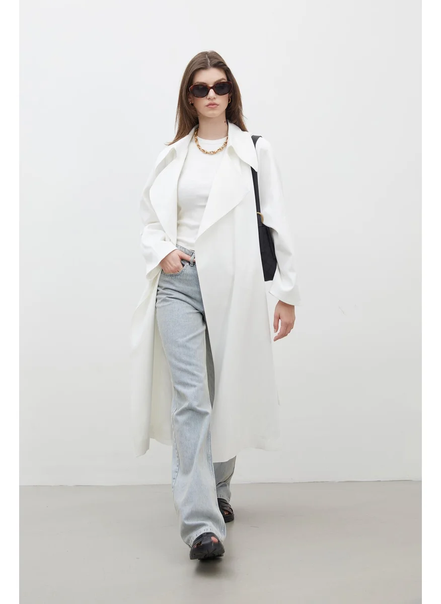 مانوكا Oversize Wide Collar Trench Coat Ecru