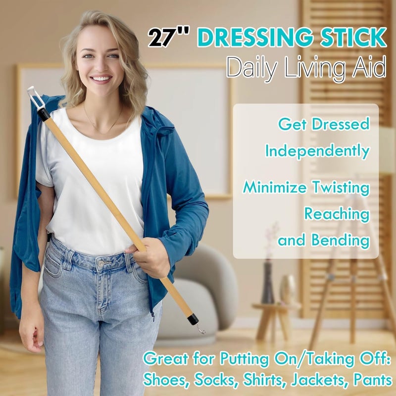 27'' Dressing Stick, Long Dressing Stick for Elderly, Disabled, Limited Mobility – Daily Living Dressing Aid Stick for Hip Replacement, Back - Dressing Aid for Pants, Shoes, Socks - Image 2