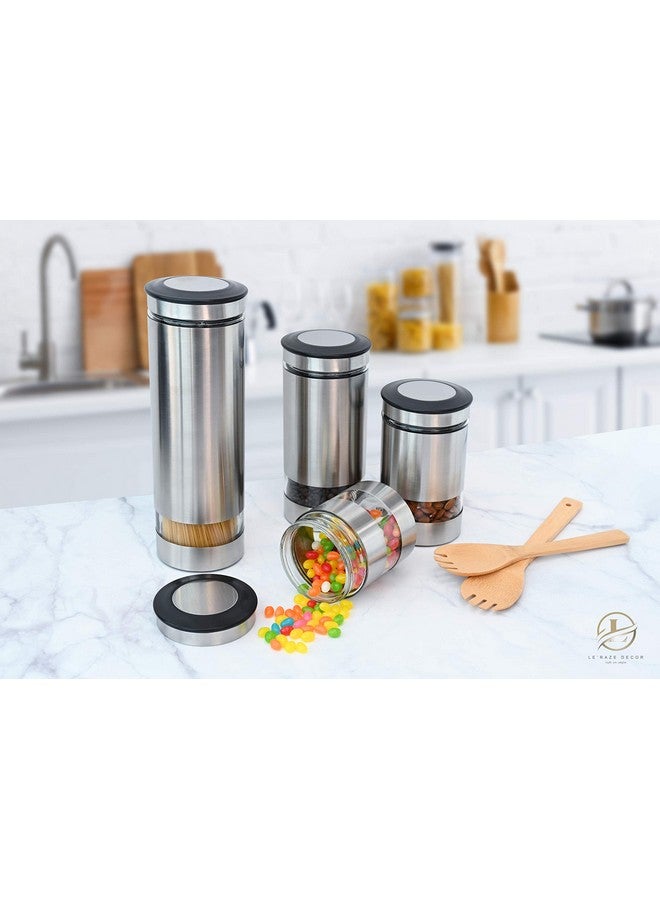 Le'raze Le'raze Airtight Food Storage Container for Kitchen Counter with Window, [Set of 4] Canister Set Ideal for Flour Tea, Sugar, Coffee, Candy, Cookie Jar  - Image 5