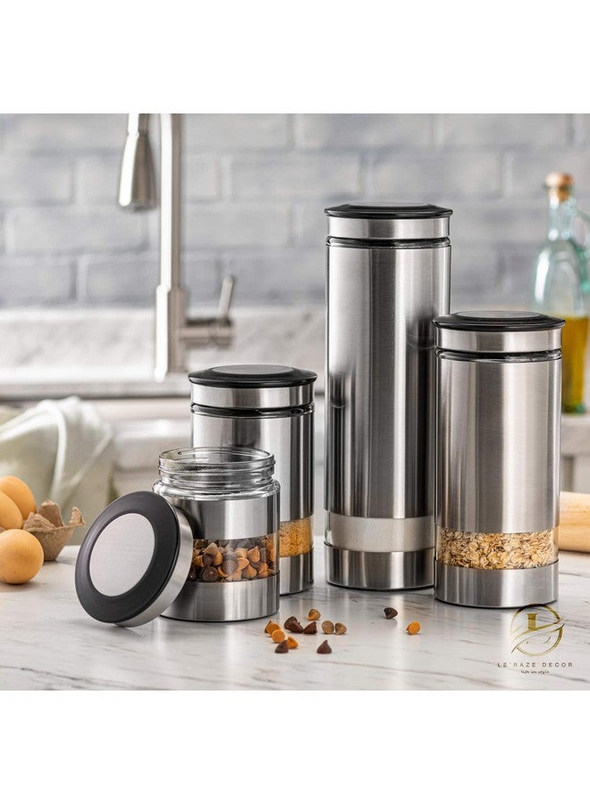 Le'raze Le'raze Airtight Food Storage Container for Kitchen Counter with Window, [Set of 4] Canister Set Ideal for Flour Tea, Sugar, Coffee, Candy, Cookie Jar  - Image 3