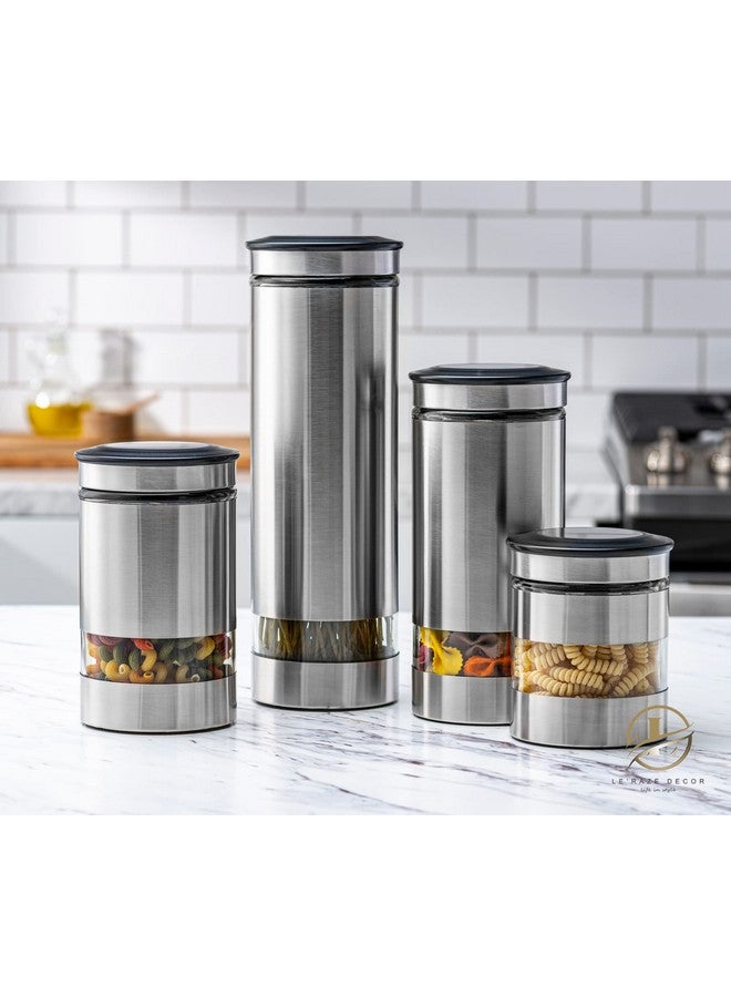 Le'raze Le'raze Airtight Food Storage Container for Kitchen Counter with Window, [Set of 4] Canister Set Ideal for Flour Tea, Sugar, Coffee, Candy, Cookie Jar  - Image 4