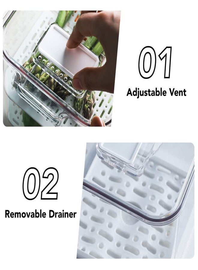 elabo Fruit Storage Containers for Fridge Fresh Produce Saver -3 Pack Stackable Fridge Organizers Bins with Lids, Drain Tray, Food Storage Container for Vegetables, Lettuce, Salad and Berry, BPA-free - Image 2