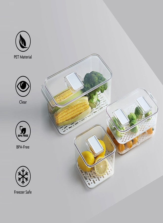 elabo Fruit Storage Containers for Fridge Fresh Produce Saver -3 Pack Stackable Fridge Organizers Bins with Lids, Drain Tray, Food Storage Container for Vegetables, Lettuce, Salad and Berry, BPA-free - Image 4