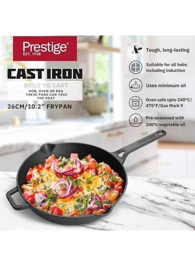Prestige Cast Iron Fry Pan 26 Cm Cast Iron Skillet Induction Frying Pan Iron Fry Pan Pre Seasoned Cast Iron Cookware Pr48889 - Image 4