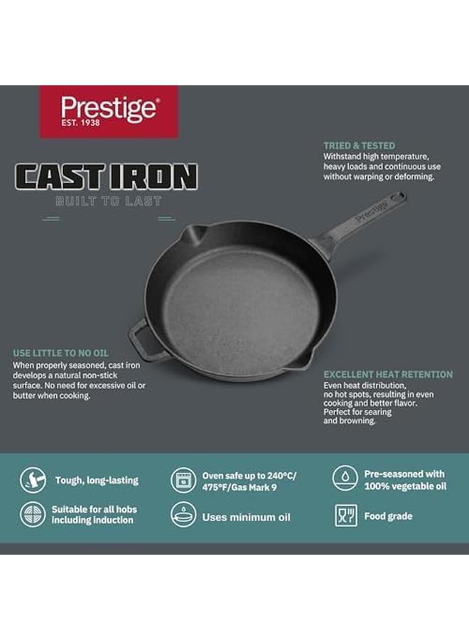 Prestige Cast Iron Fry Pan 26 Cm Cast Iron Skillet Induction Frying Pan Iron Fry Pan Pre Seasoned Cast Iron Cookware Pr48889 - Image 3