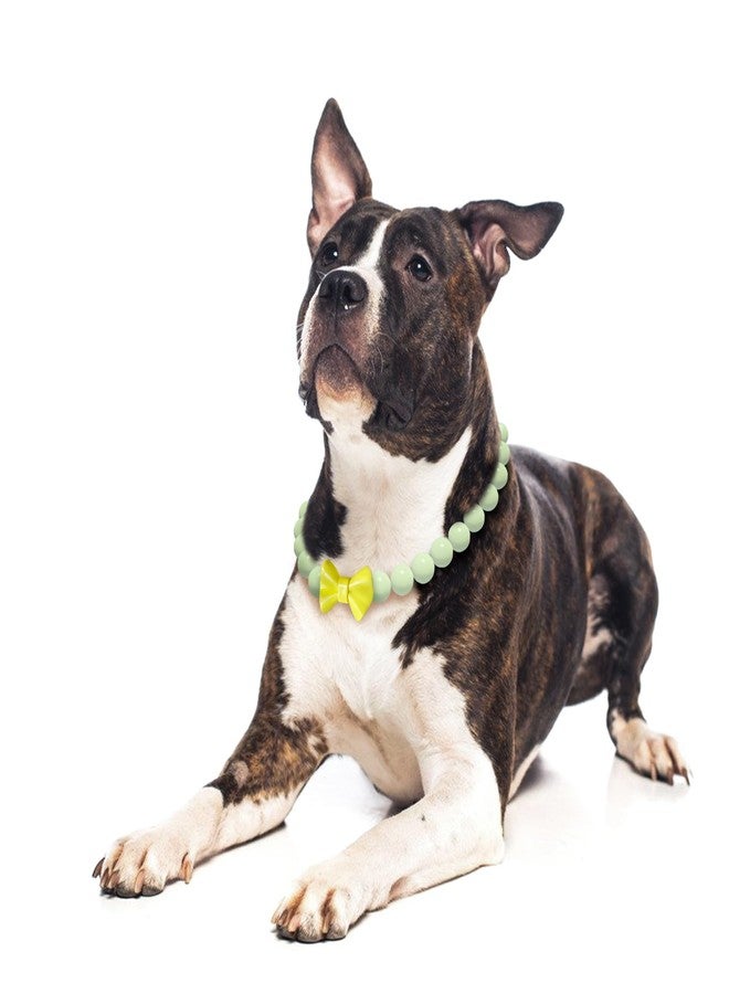 JOGIA Glow Beaded Dog Collar – Pale Green Beads Dog Necklace with Bow Tie, Adjustable for Small Medium Large Dogs – Soft Glow for Night Fun - Image 2