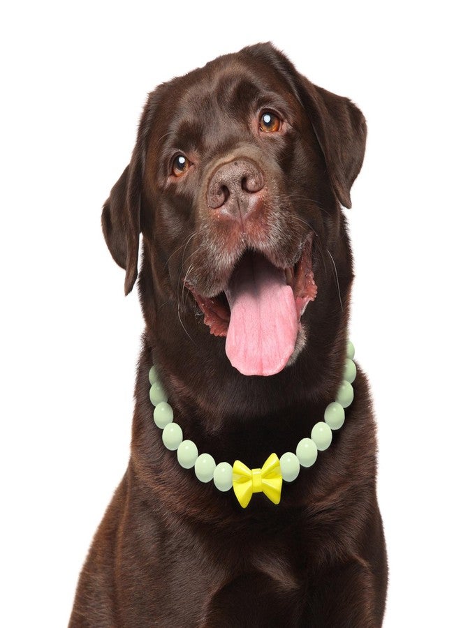 JOGIA Glow Beaded Dog Collar – Pale Green Beads Dog Necklace with Bow Tie, Adjustable for Small Medium Large Dogs – Soft Glow for Night Fun - Image 1