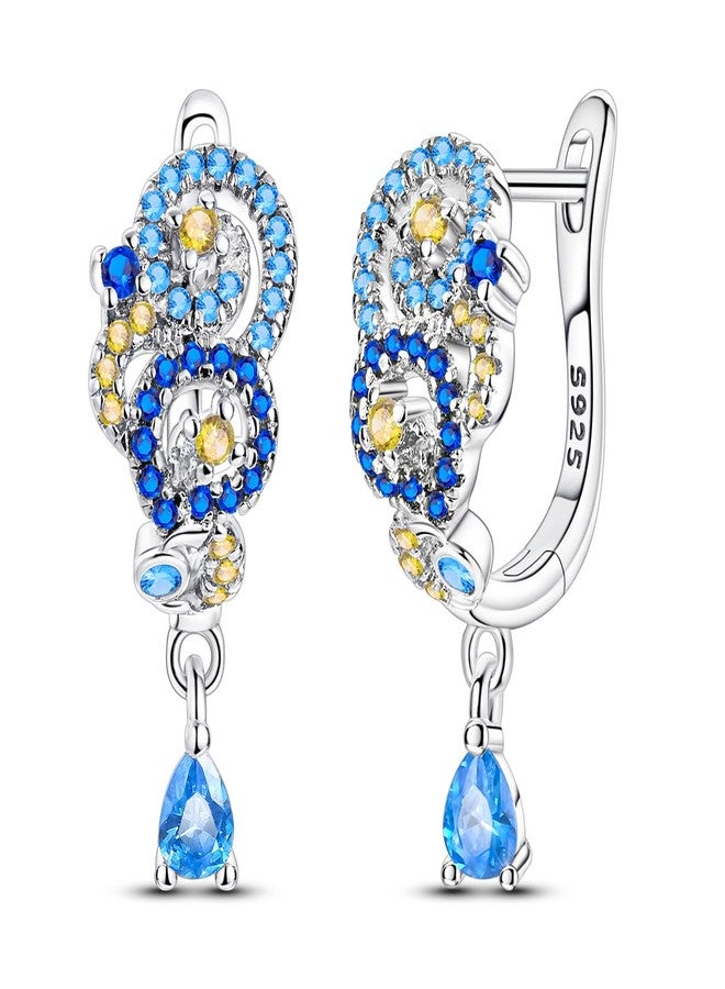 NARMO 925 Sterling Silver Heart Earrings for Women Pink Dangle Hoop Earrings Colorful Cubic Zirconia Earrings Silver Hoops Jewelry Gifts, Silver, Cubic Zirconia - Image 1