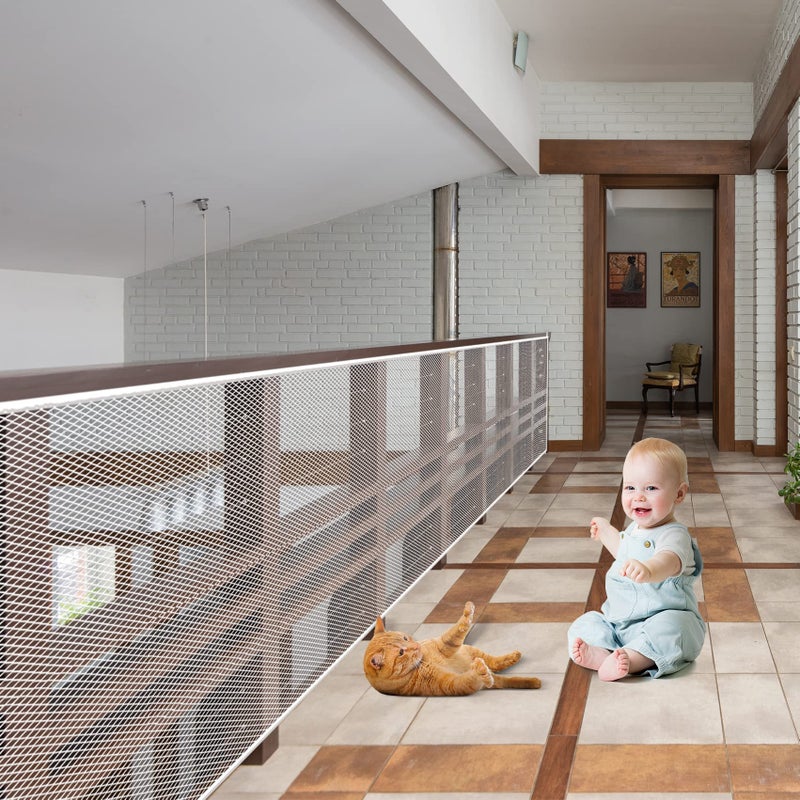 JIFTOK Baby Gate for Stairs Banister Guard for Kids Pets Toys 328ft L x 266 ft H Mesh Netting Safety Net for Balcony Rail Stair Stairway Net Baby Safety Products for Indoor Outdoor White