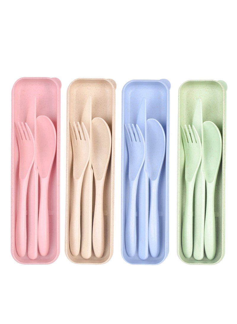 Portable Utensils Set with Storage Case, 4 Sets of Knife Fork Spoon, Travel and Lunch Box Cutlery - Image 1