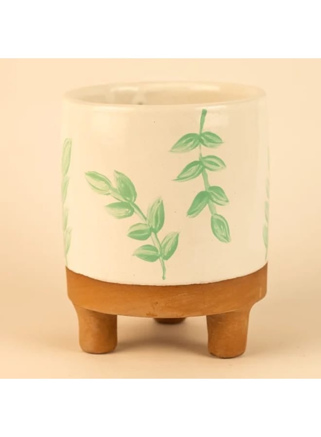 Handmade pottery empty pot - white - 13*11 cm