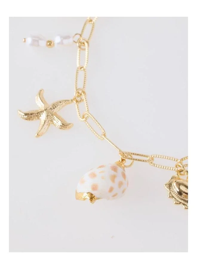 Jimmy Key Gold-Colored Pearl-Detail Sea Shell Charm Necklace.