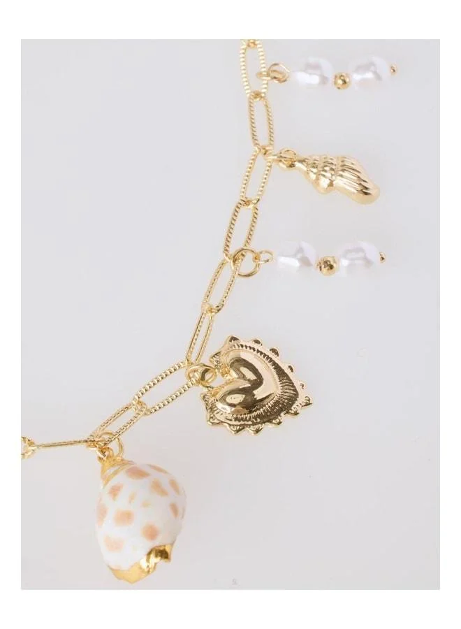 Jimmy Key  Gold-Colored Pearl-Detail Sea Shell Charm Necklace. for Women | Best Price UAE