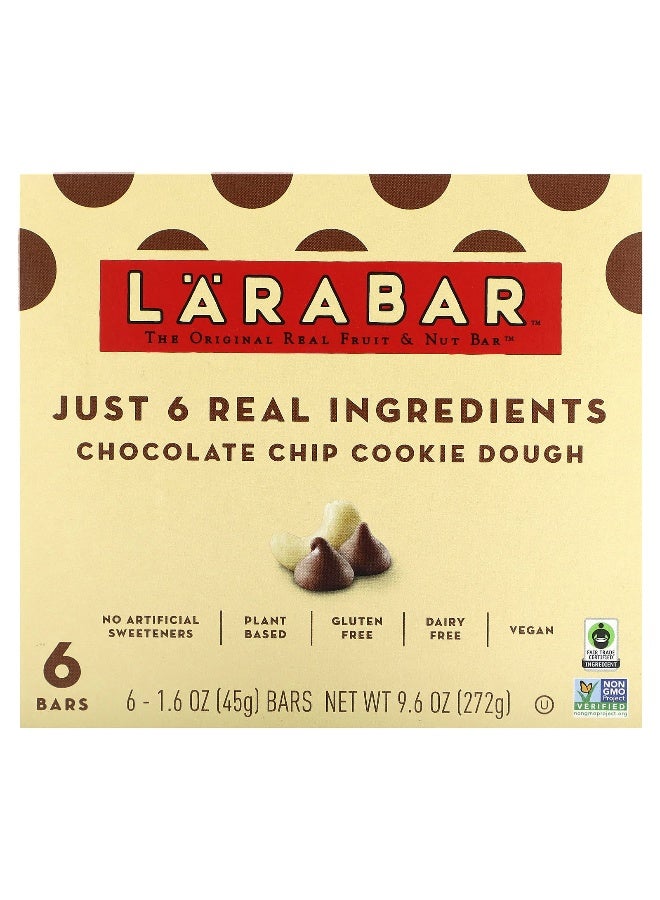 LARABAR Larabar, The Original Real Fruit & Nut Bar, Chocolate Chip Cookie Dough, 6 Bars, 1.6 oz (45 g)  - Image 1