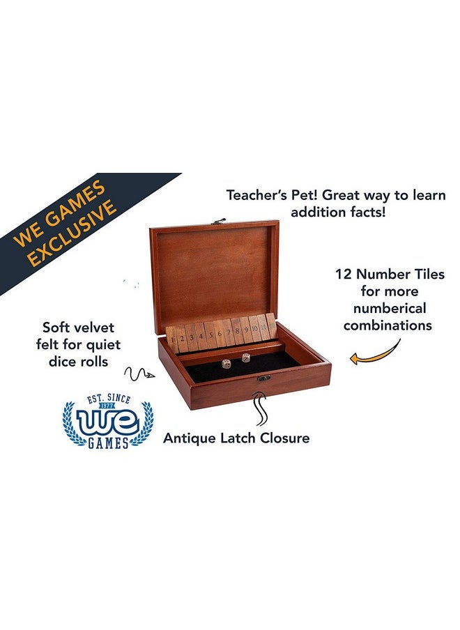 WE Games Shut The Box Game With 12 Numbers In An Old World Styled Wood Box With A Lid And A Brass Latch  - Image 2