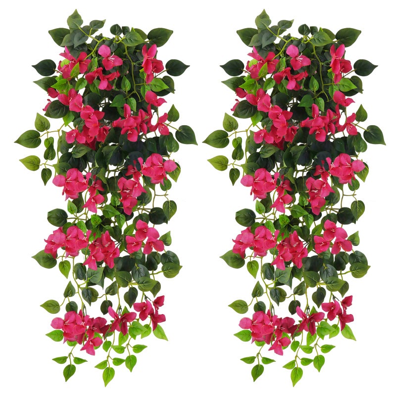Elecxlink Fake Hanging Flowers Plants Bougainvillea Artificial,UV Resistant Faux Silk Flower Fabric Vine for Indoor Outdoor Garden Porch Eave Fence Wedding Wall Spring Summer Decor - Image 1