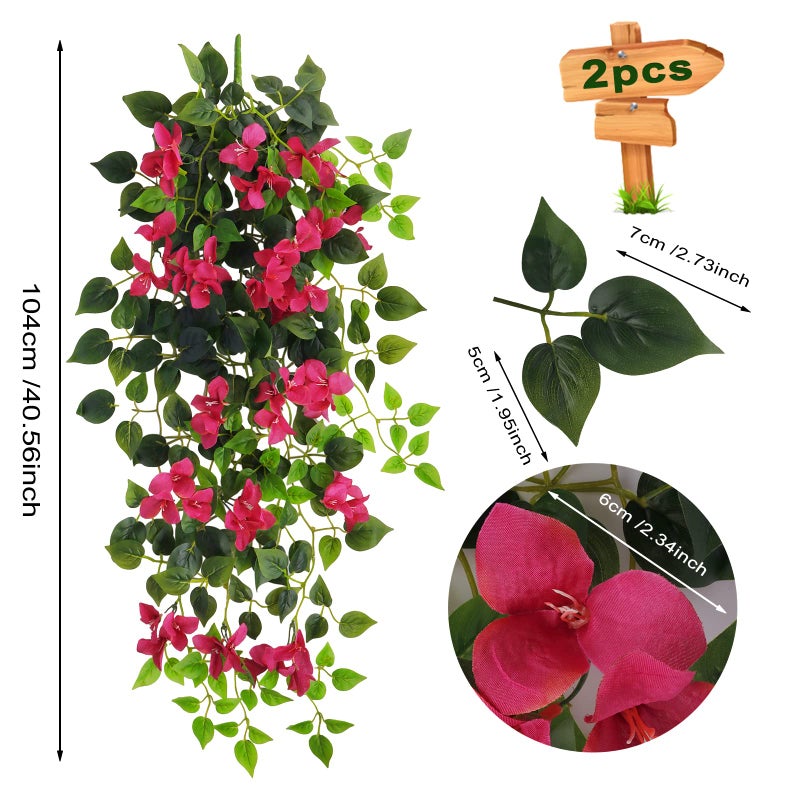 Elecxlink Fake Hanging Flowers Plants Bougainvillea Artificial,UV Resistant Faux Silk Flower Fabric Vine for Indoor Outdoor Garden Porch Eave Fence Wedding Wall Spring Summer Decor - Image 2