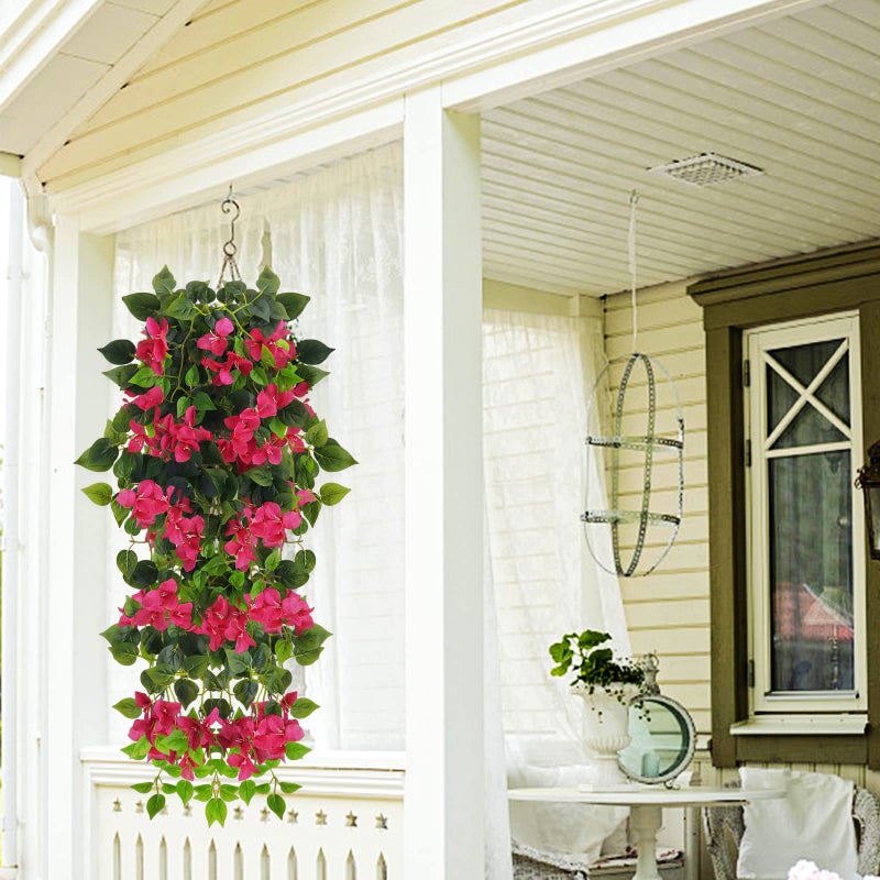Elecxlink Fake Hanging Flowers Plants Bougainvillea Artificial,UV Resistant Faux Silk Flower Fabric Vine for Indoor Outdoor Garden Porch Eave Fence Wedding Wall Spring Summer Decor - Image 4