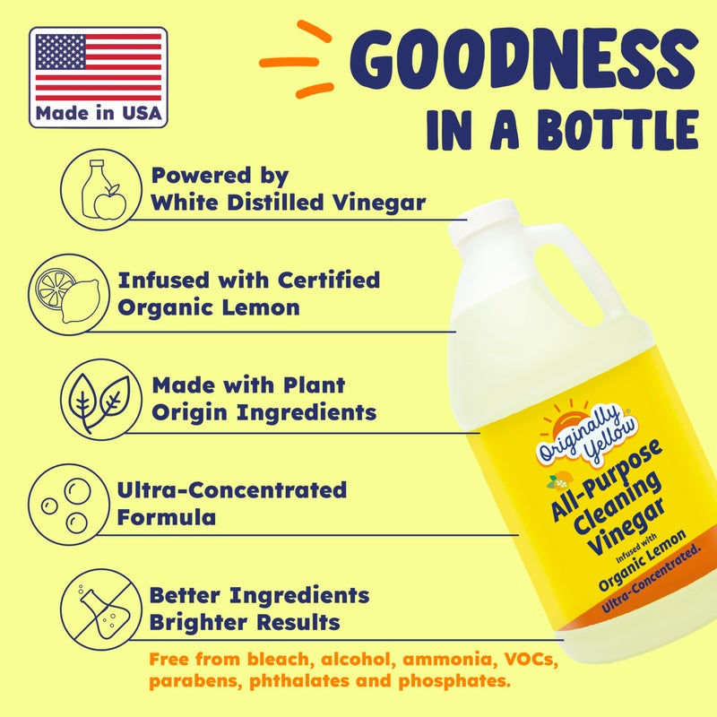 Originally Yellow Lemon Distilled White Vinegar For Cleaning Purpose | USA Made All Purpose Cleaner | Use as Glass, Kitchen & Floor Cleaner | Plant Derived Cleaning Vinegar Gallon in 2 pack | 128 Oz - Image 2