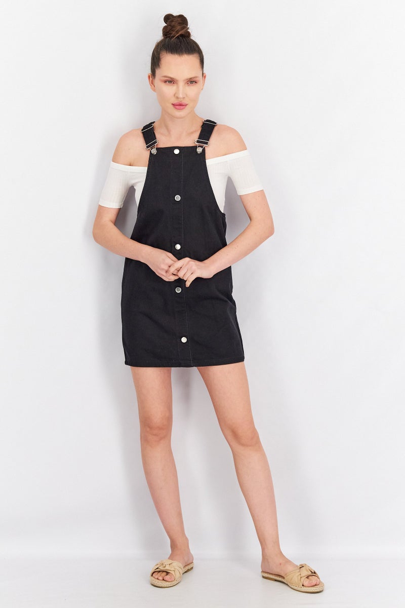 DeFacto Women Solid Denim Sleeveless Mini Dress, Black - Image 4