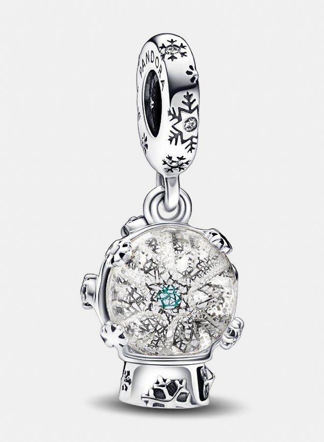 باندورا تتدلى من الفضة الاسترليني Snowglobe مع زركونيا مكعب شفاف وأزرق مخضر وزجاج مورانو لامع شفاف