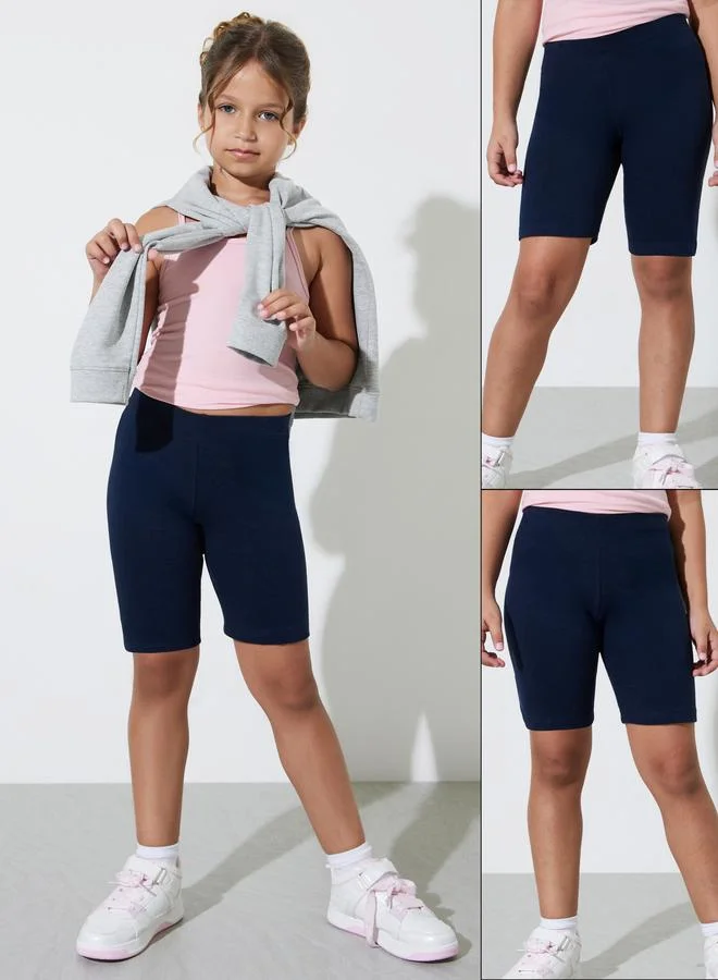 Styli Teen Girls Pack of 2 - Navy Blue Cotton Cycling Shorts