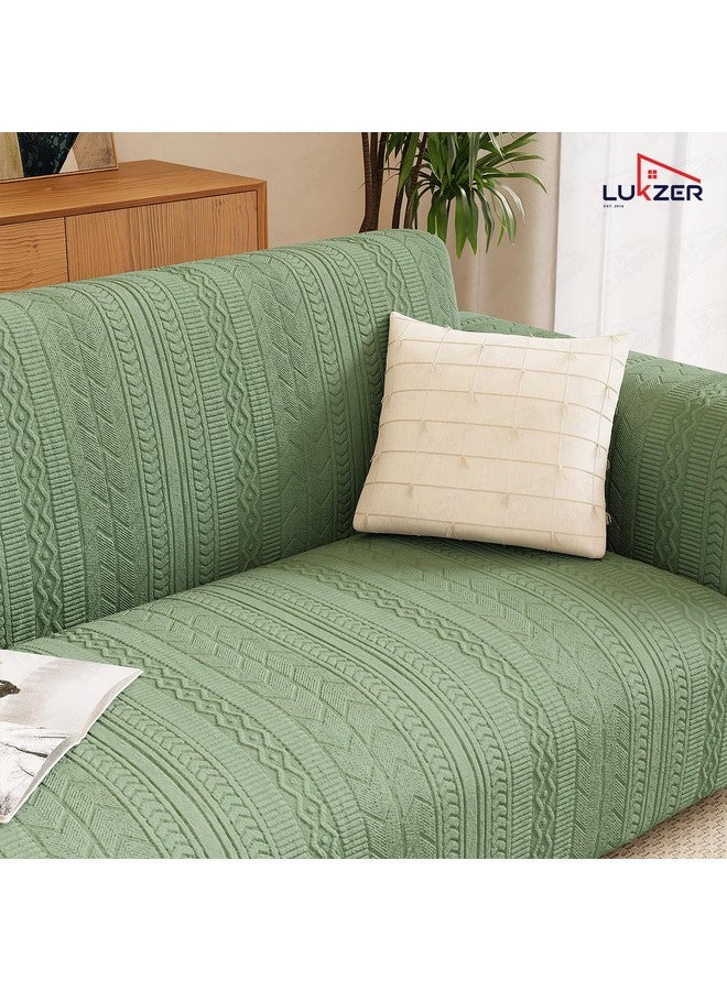 Lukzer 1 Seater Pastel Green Zigzag Pattern Sofa Cover | 240 GSM Universal Stretch Fit Jacquard Fabric Couch Protector | Fully Covered Anti Slip & Washable Sofa Cover (90-140cm/SC-076-01) - Image 5