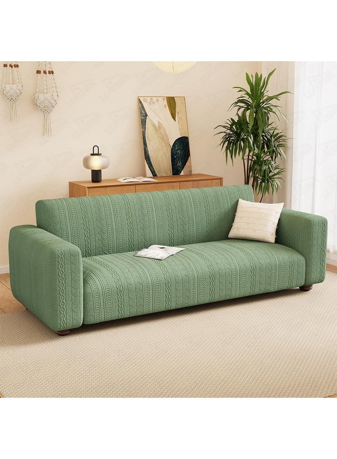Lukzer 1 Seater Pastel Green Zigzag Pattern Sofa Cover | 240 GSM Universal Stretch Fit Jacquard Fabric Couch Protector | Fully Covered Anti Slip & Washable Sofa Cover (90-140cm/SC-076-01) - Image 1