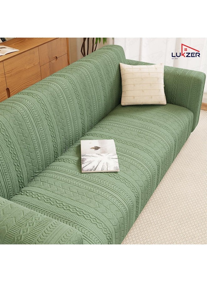 Lukzer 1 Seater Pastel Green Zigzag Pattern Sofa Cover | 240 GSM Universal Stretch Fit Jacquard Fabric Couch Protector | Fully Covered Anti Slip & Washable Sofa Cover (90-140cm/SC-076-01) - Image 3