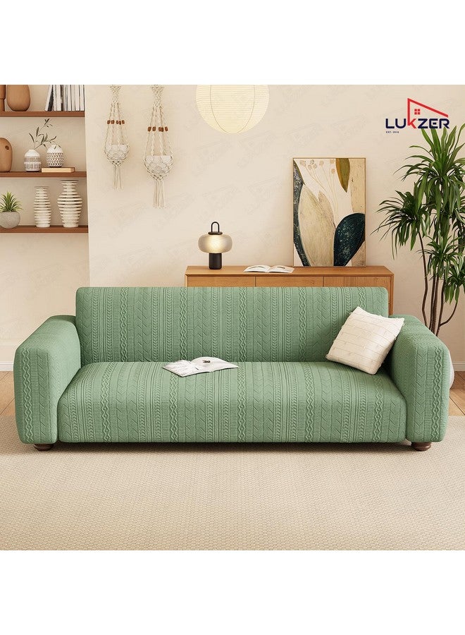 Lukzer 1 Seater Pastel Green Zigzag Pattern Sofa Cover | 240 GSM Universal Stretch Fit Jacquard Fabric Couch Protector | Fully Covered Anti Slip & Washable Sofa Cover (90-140cm/SC-076-01) - Image 4