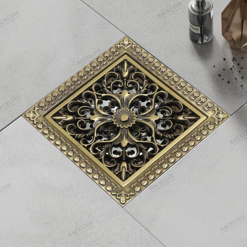 B BACKLINE ب باكلين مصفاة أرضية نحاسية لتصريف المياه في الحمام 5 × 5 بوصات (تشطيب عتيق 6) - Image 1