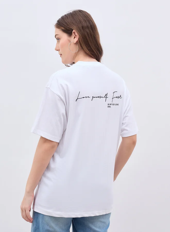 Styli Slogan Print Short Sleeve Oversized T-Shirt