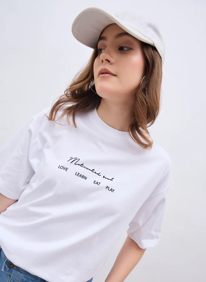 Styli Slogan Print Short Sleeve Oversized T-Shirt