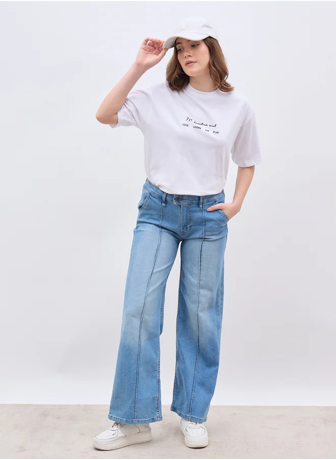ستايلي Slogan Print Short Sleeve Oversized T-Shirt