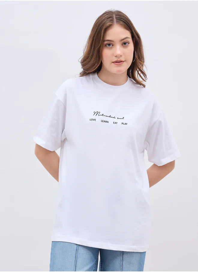 ستايلي Slogan Print Short Sleeve Oversized T-Shirt