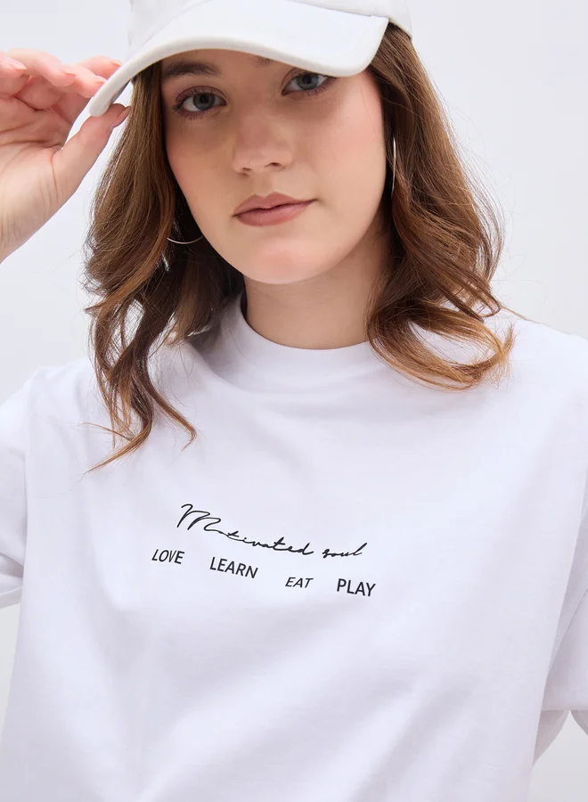 Styli Slogan Print Short Sleeve Oversized T-Shirt