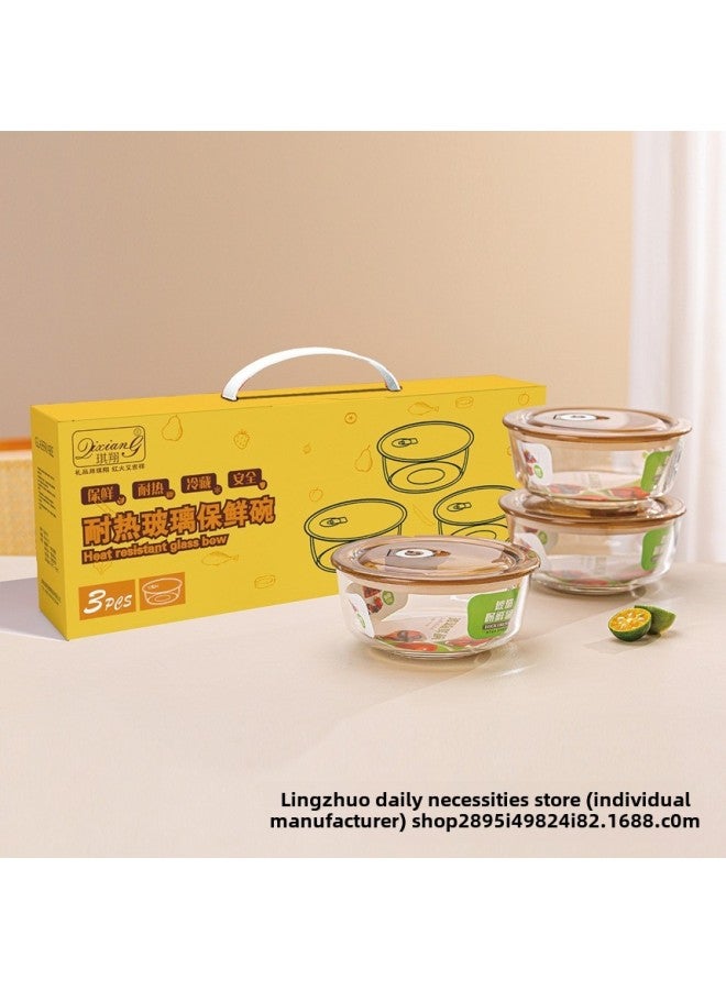 Qixiang Household Glass Preservation Bowl Two-piece Round Crisper Set With Lid Opening Promotional Event Gift Set-Specifications:Pressure Cover 650ml*2+cloth Bag+color Box, 12 Sets/box-Color:Please Take Photos Of 24 Sets Or More - Image 4