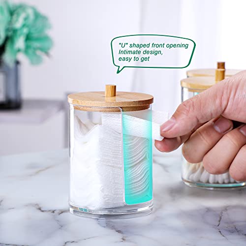 MKLZ 3 Pcs Qtip Holder and Cotton Round Pad Dispenser with Bamboo Lid, Small Clear Acrylic Containers for Cotton Swab/ball, Apothecary Jars Set for Bathroom/Restroom/Vanity/Makeup Storage Organizer - Image 4