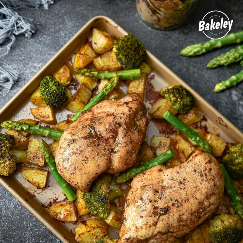 Bakeley Baking Sheet Pan Set, 2 Commercial Cookie Sheet Pan, Nonstick Quarter Sheet Pan for Oven (Champagne Gold, 13.5"x9.6") Well-engineered versatile build - Image 4