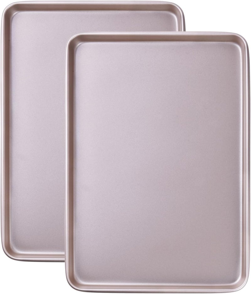 Bakeley Baking Sheet Pan Set, 2 Commercial Cookie Sheet Pan, Nonstick Quarter Sheet Pan for Oven (Champagne Gold, 13.5"x9.6") Well-engineered versatile build - Image 1
