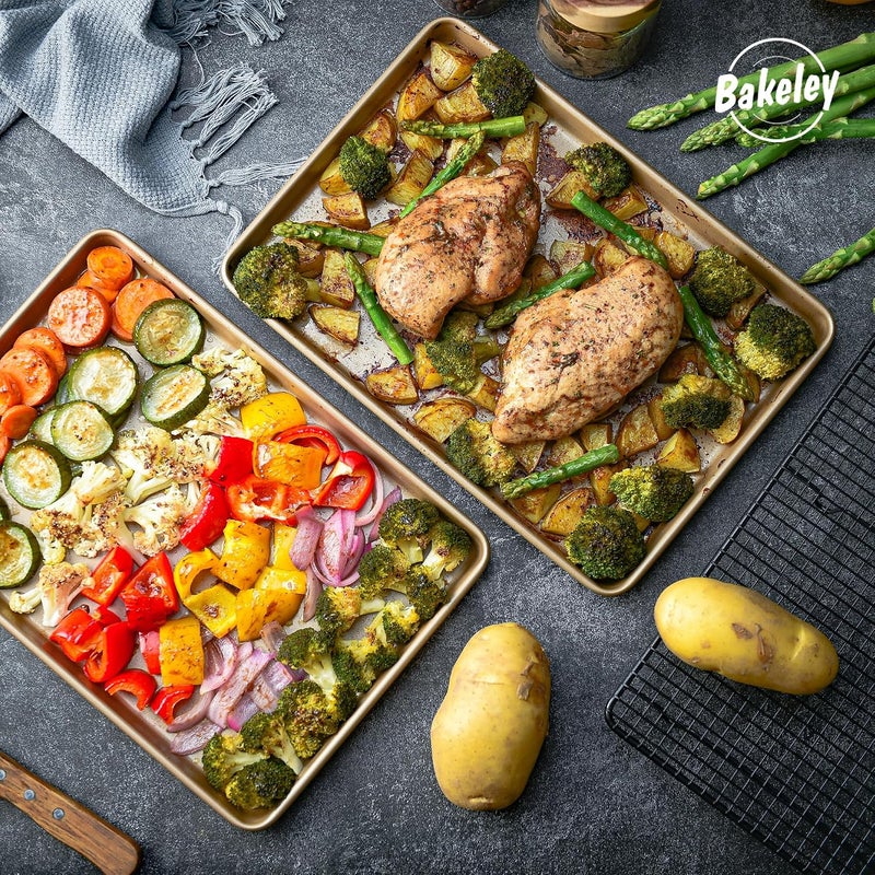 Bakeley Baking Sheet Pan Set, 2 Commercial Cookie Sheet Pan, Nonstick Quarter Sheet Pan for Oven (Champagne Gold, 13.5"x9.6") Well-engineered versatile build - Image 3