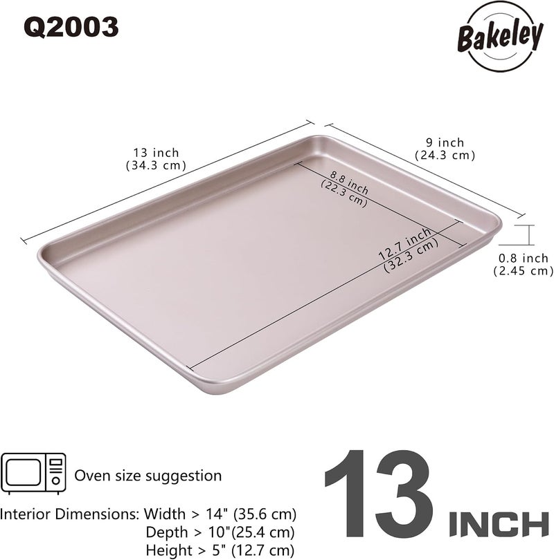 Bakeley Baking Sheet Pan Set, 2 Commercial Cookie Sheet Pan, Nonstick Quarter Sheet Pan for Oven (Champagne Gold, 13.5"x9.6") Well-engineered versatile build - Image 2